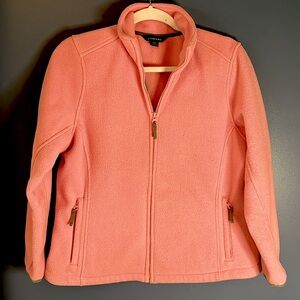 Lands End ladies Thermo-Check pink zip front fleece w 2 zip pockets 10-12 warm!